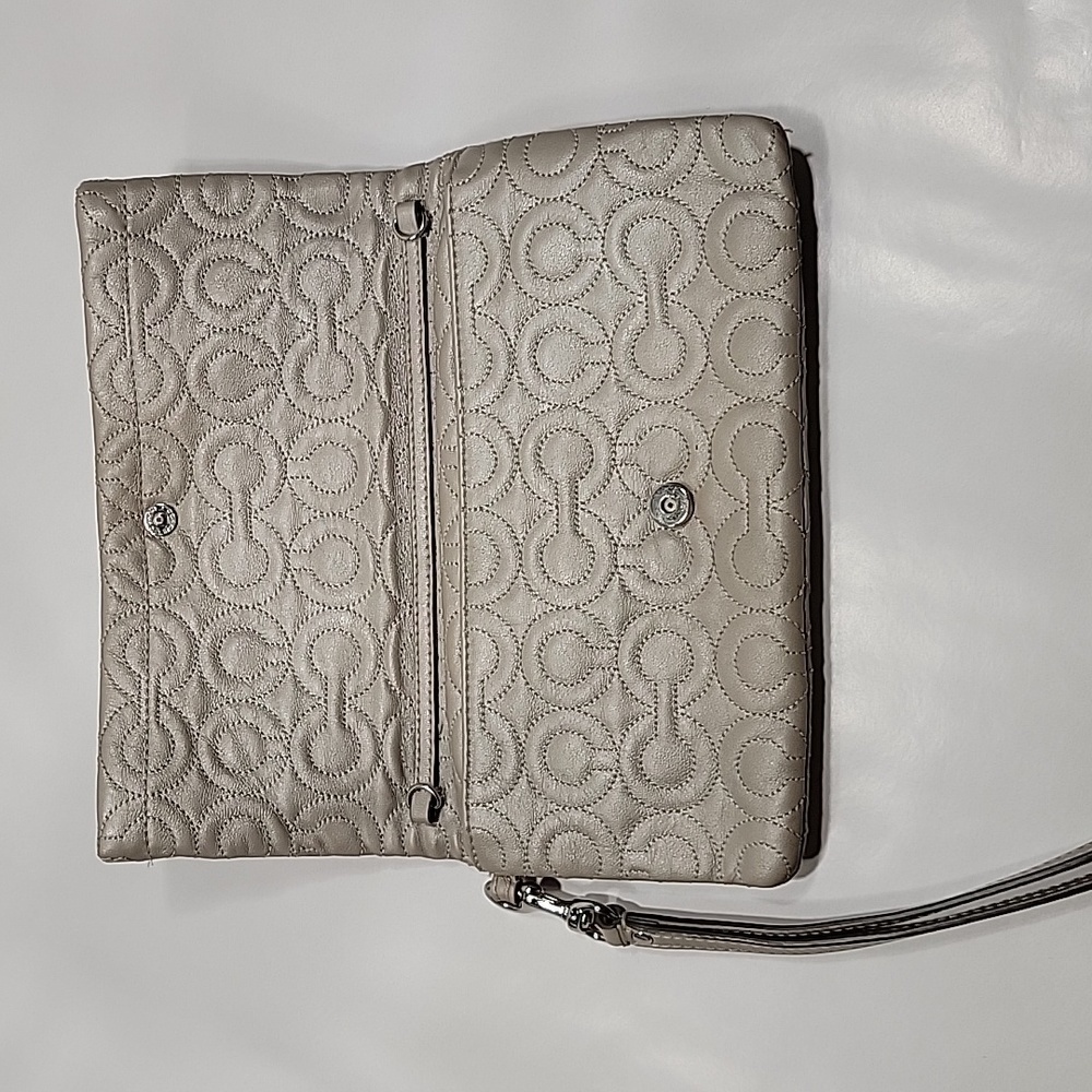 Coach Clutch / Wristlet. Metallic Taupe Color with Silver Hardware, EUC - Picture 3 of 12